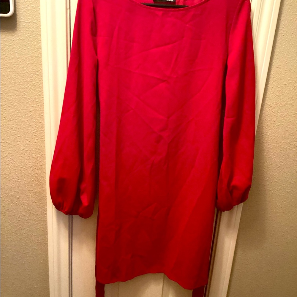 Boat Neck Bishop Sleeve Belted Dress